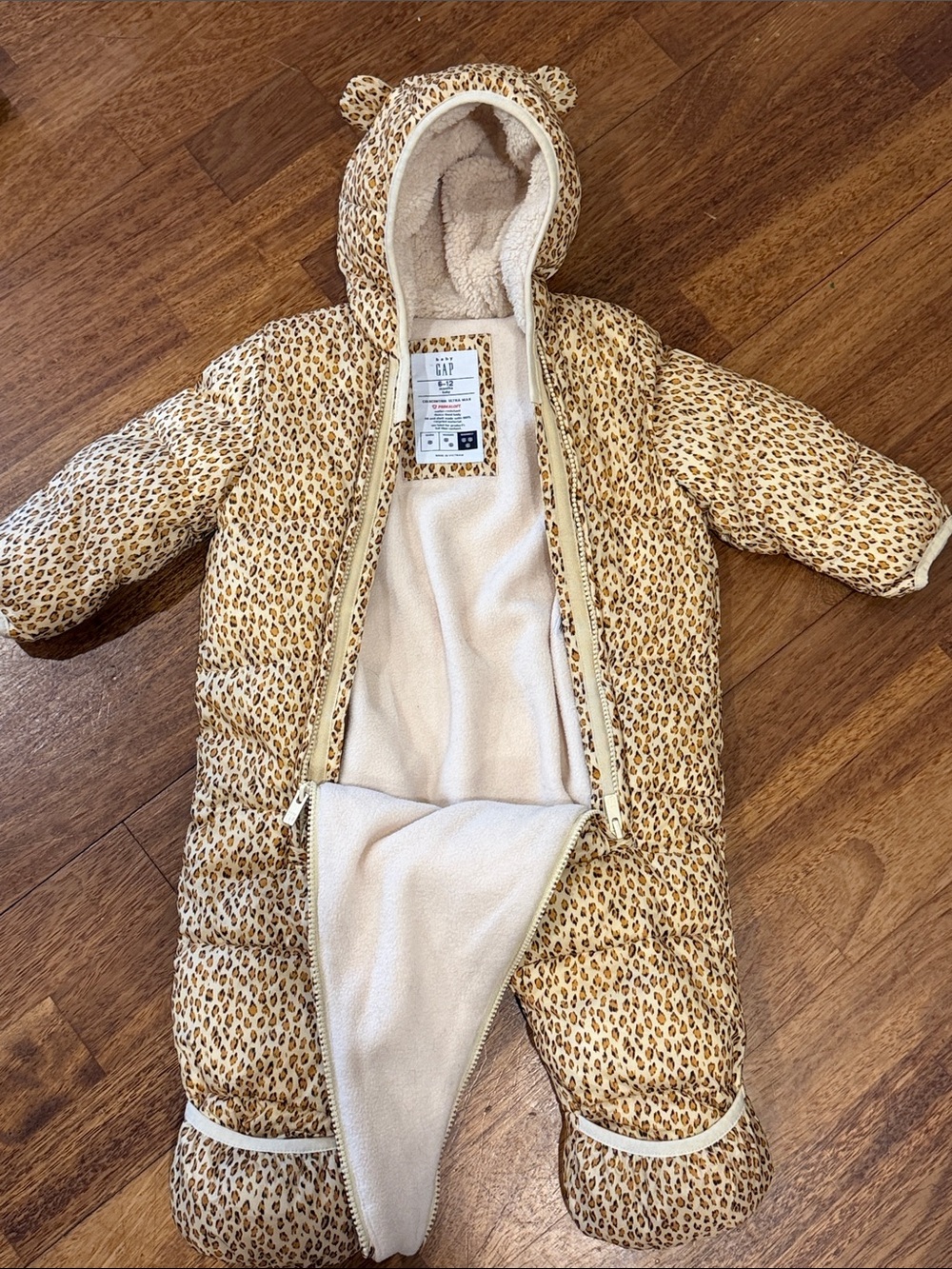 GAP Leopard Print Sherpa-Lined Infant Snowsuit - Cream and Tan